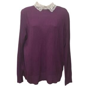 Womens Plum Sweater Lace Peter Pan Collar Long Sleeve Lightweight Purple Large